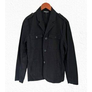 James Perse Black Military Jacket Button-Up Cotton Canvas Front Pockets Size 1
